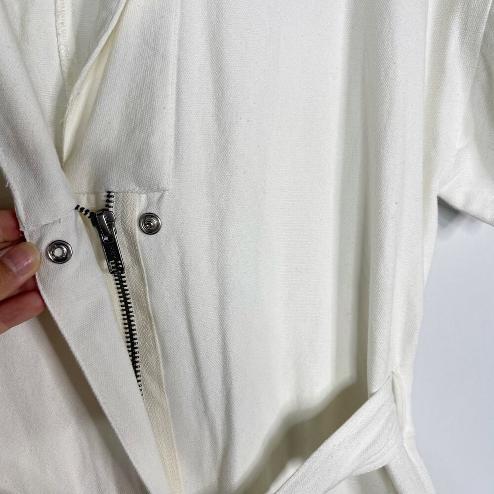 Soludos S White Rialto Tie Waist Jumpsuit Cotton Embroidered Zip Front Cropped - Picture 6 of 16